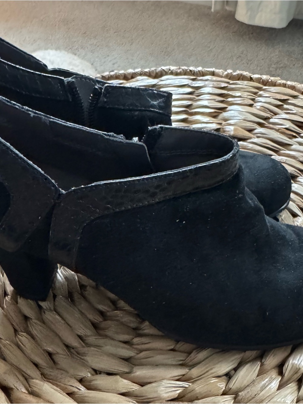 AEROSOLES Black Suede Low Block Heel Boots